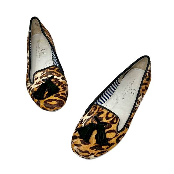 Charles Philip Shanghai Leopard Calf Hair Tassel Smoking Loafer Slip-On Flats 7 - Picture 2 of 12
